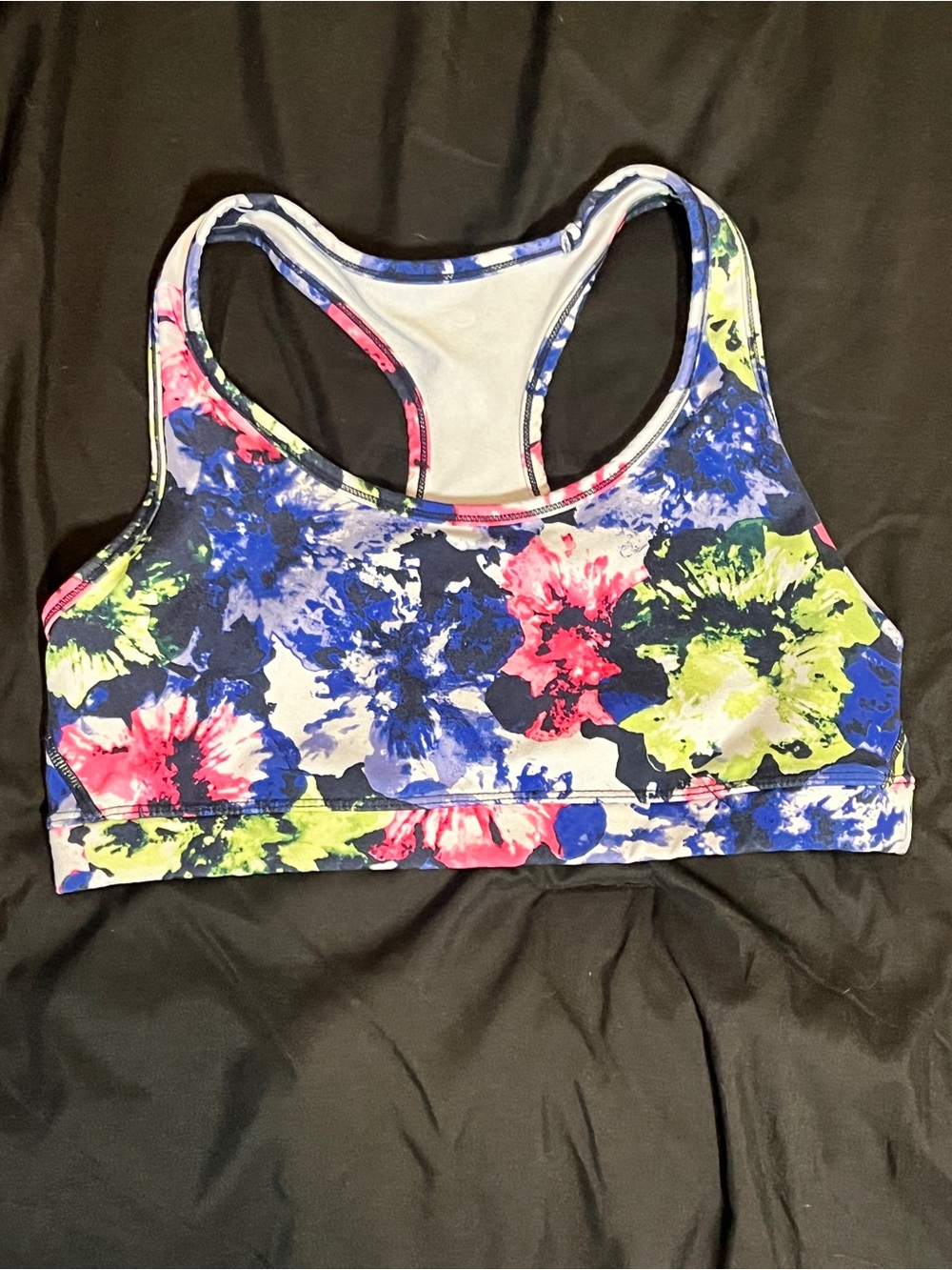 GapFit Medium Impact Racerback Sports Bra Floral Multi-Color Blue Pink Green